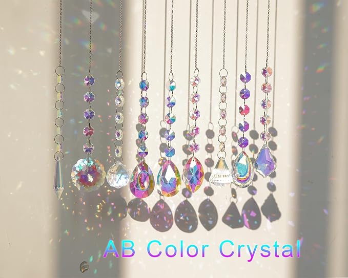 KANPURA 9 PCS Crystal Rainbow Suncatchers, Hanging Crystals Sun Catchers with Chain for Windows, Colorful Suncatcher Prism Pendant Hanging Crystals for Home Wedding Decor-VerdiqueGarden