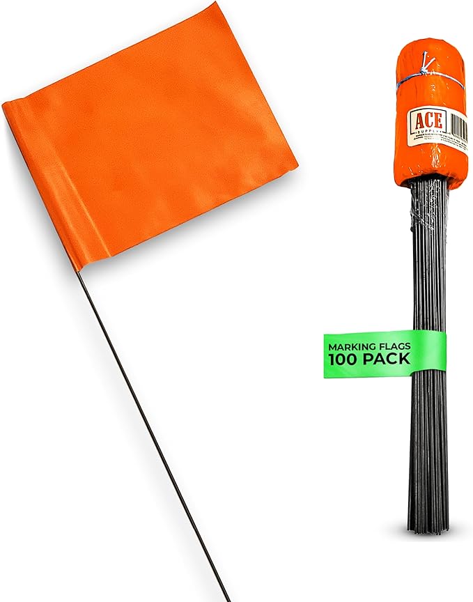 Fluorescent Orange Yard Marking Flags - 4x5x15 Inch Marker Flags - 100 Pack - Markers For Lawn, Irrigation, Landscaping, Survey & Sprinkler Head Marking-VerdiqueGarden