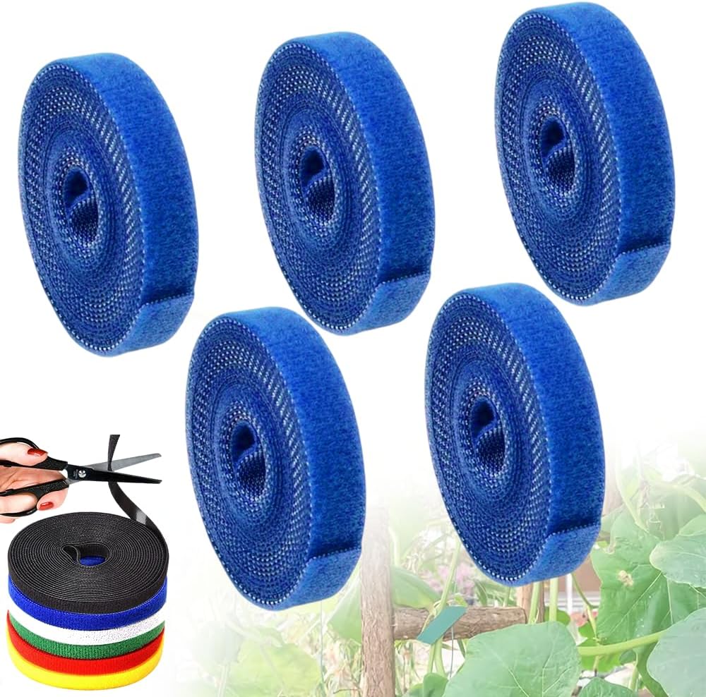 Reusable Plant Ties Tape for Climbing Plants, Garden Ties Tomato Plant Supports, Adjustable Garden Twine & Twist Ties Plant Ties for Outdoor Indoor Plants Stakes Gardening Supplies (Blue, 5 Rolls)-VerdiqueGarden