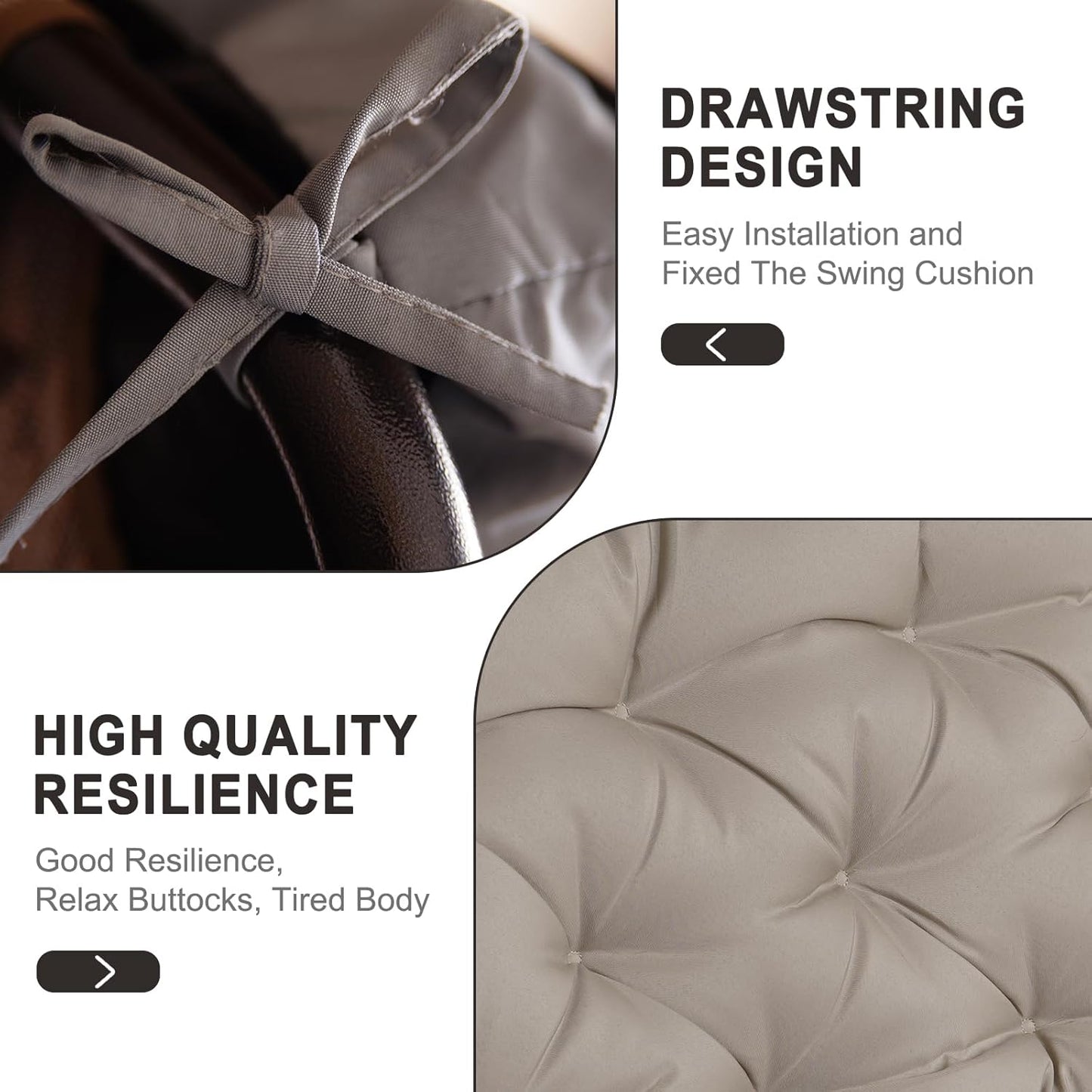 Outdoor Swing Cushions,Waterproof Swing Cushions 3 Seater Replacement with Backrest,Outdoor Thickened Bench Cushion with Ties for Porch,Patio,Backyard,Garden and Lawn (Khaki 60 * 40 in)-VerdiqueGarden