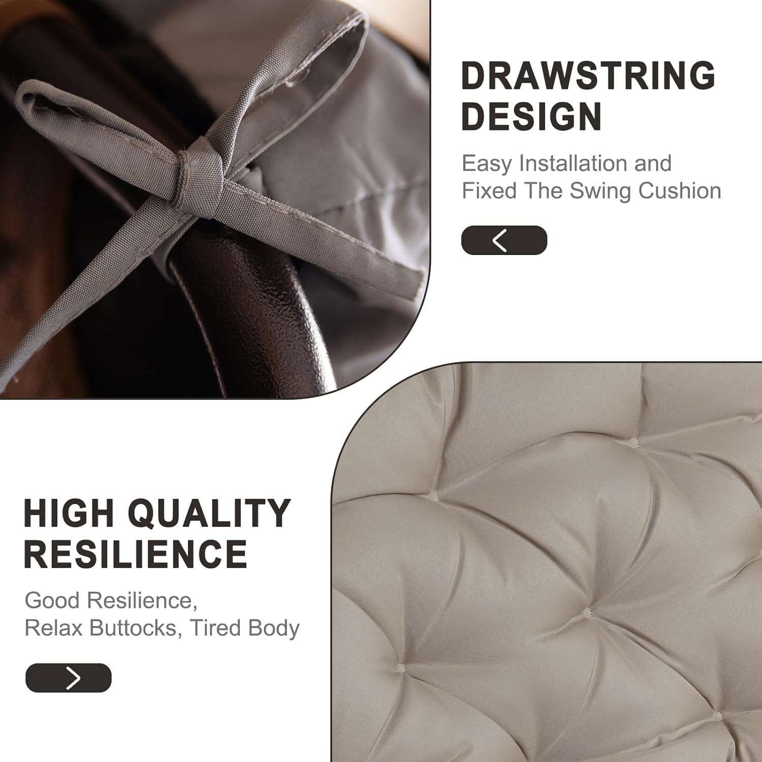 Outdoor Swing Cushions,Waterproof Swing Cushions 3 Seater Replacement with Backrest,Outdoor Thickened Bench Cushion with Ties for Porch,Patio,Backyard,Garden and Lawn (Khaki 60 * 40 in)-VerdiqueGarden