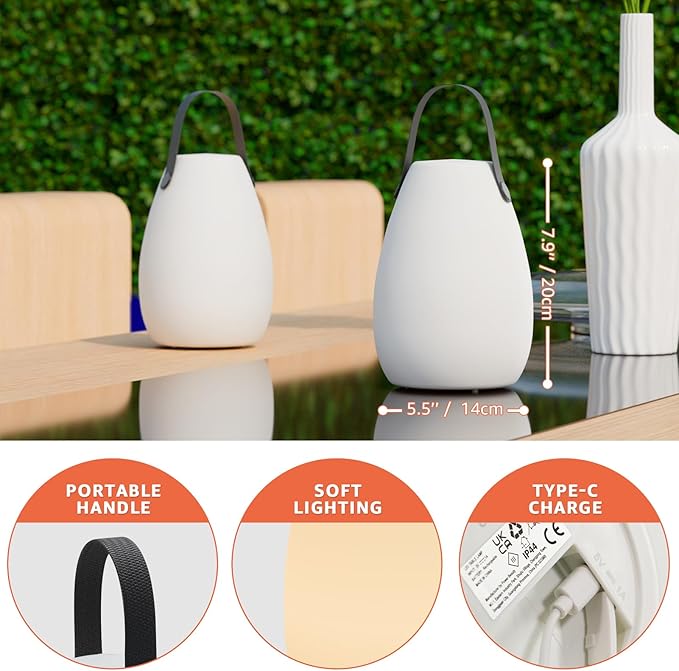 uuffoo 2 Pack Portable Outdoor Table Lamp, Dimmable Cordless Lamp with Remote and 7 RGB Colors IP44 Waterproof Hanging Lamp Indoor/Outdoor Night Lamp Lantern for Bedroom Garden Dining Camping-VerdiqueGarden