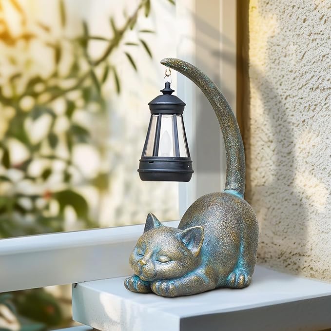 MININOVA Solar Garden Statues Cat Figurine with Solar Light Outdoor Decorations for Patio Yard Lawn Ornament Outdoor Housewarming Birthday Gift for Mom Grandma Friends-VerdiqueGarden