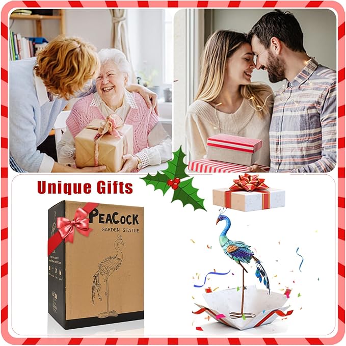 Nacome Metal Peacock Statues for Garden Decor: Outdoor Sculptures Clearance Lawn Ornaments for Patio Balcony Front Backyard - Unique Gifts for Grandma Mom-VerdiqueGarden