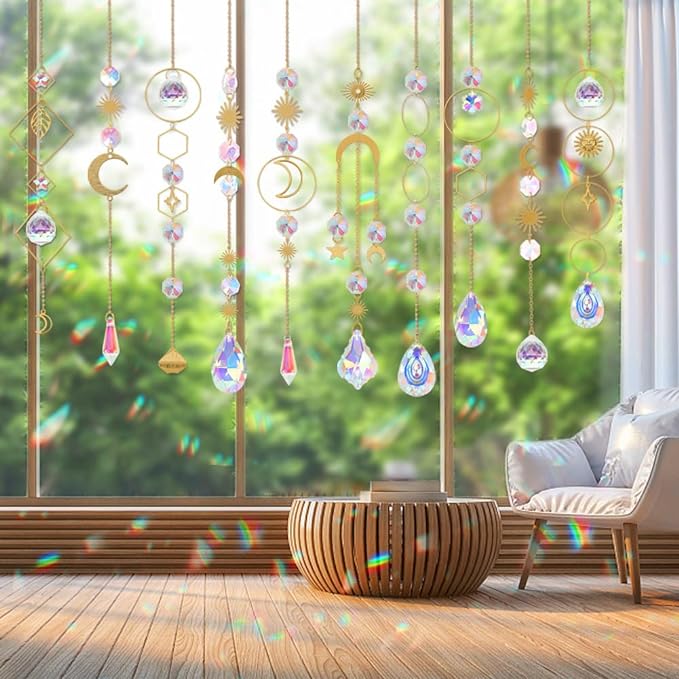 HYBEADS 200 pcs DIY Sun Catchers Making Kits Craft for Adults Crystal Suncatchers Supplies Stained Glass Window Hanging Prism Indoor Outdoor Garden Xmas Decor with Rainbow Maker Pendants Chains-VerdiqueGarden
