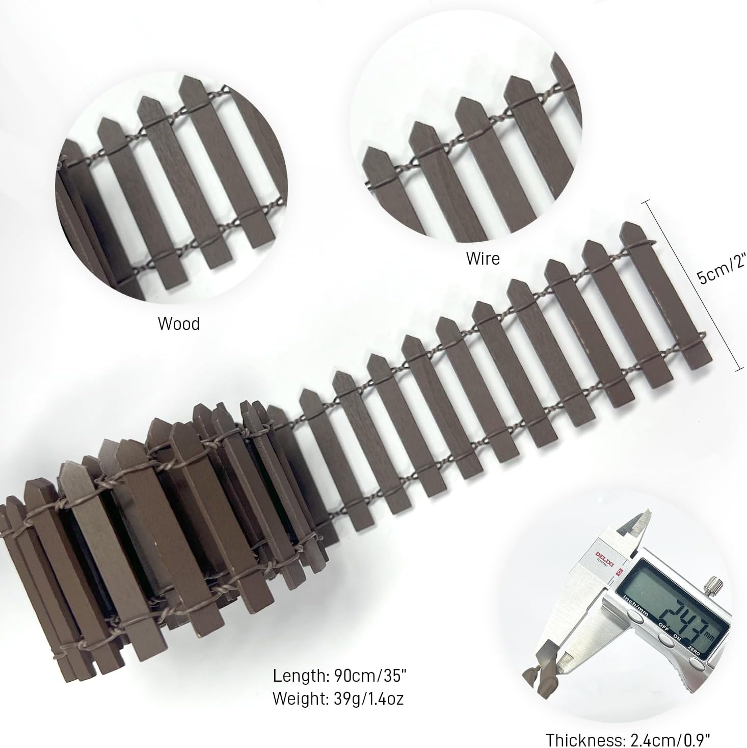 35 Inches Mini Fairy Garden Fence DIY Small Wood Decorative Picket Fence Micro Landscape Miniature Ornaments for Dollhouse, Crafts, Diorama Project, Plant Pot, Brown-VerdiqueGarden