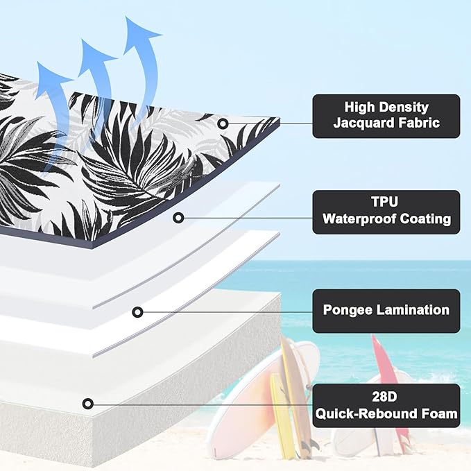 Favoyard Outdoor Chair Cushion 24 x 24 x 4 In Waterproof Pattern Fade Resistant Cushions for Patio Furniture with Removable Cover Attach Straps 28D Foam Insert Cushions Pads for Seat Sofa Couch 2 Pack-VerdiqueGarden