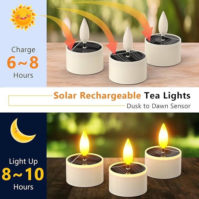 PChero 12 Pack Solar Tea Lights Outdoor Waterproof, Small Solar Lights with Dusk to Dawn Sensor, LED Tealight Candles for Lantern Garden Camping Outside Patio Home Decor,1.5" x 2.1"-VerdiqueGarden