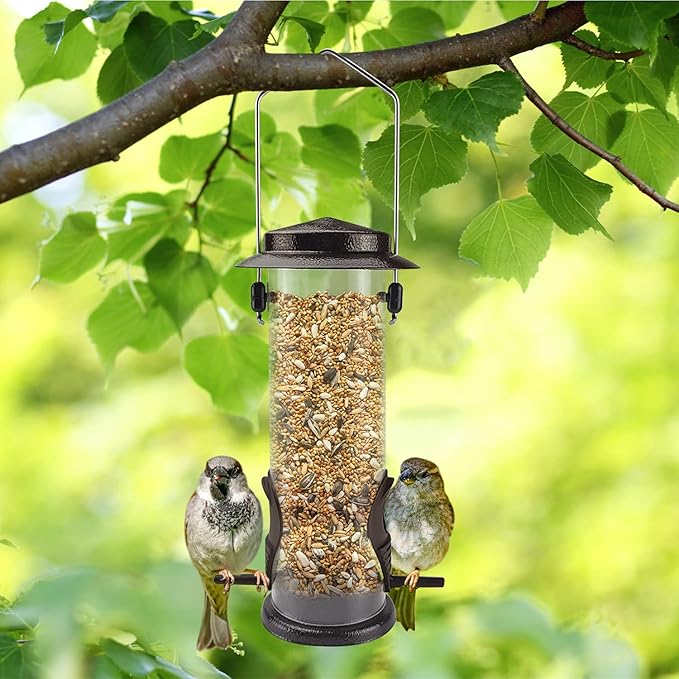 MIXXIDEA Wild Bird Feeders for Outdoors Hanging 2 Pack Stainless Steel Tube Bird Feeder, Water Resistant Finch Bird Feeder for Garden Backyard Decoration Attractive Metal Thistle Feeder (Coffee)-VerdiqueGarden
