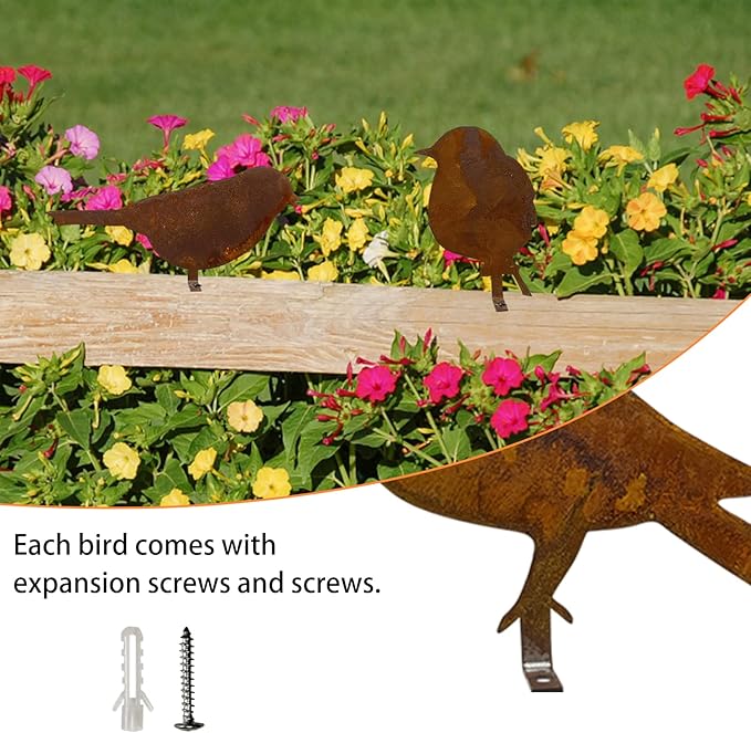 5PCS Metal Bird Silhouette with Rusty, Rusty Birds Decoration, Metal Birds Statues, Lifelike Patina Metal Birds Garden Ornaments Silhouette-VerdiqueGarden