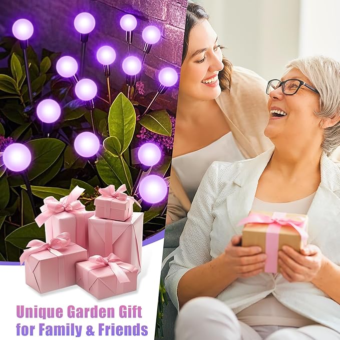 Solar Garden Lights Outdoor, Waterproof Solar Powered Lights for Yard Pathway Patio, Swaying Lawn Decor as Gardening Gifts for Women Holiday (Purple, 4 Pack 24 LED)-VerdiqueGarden