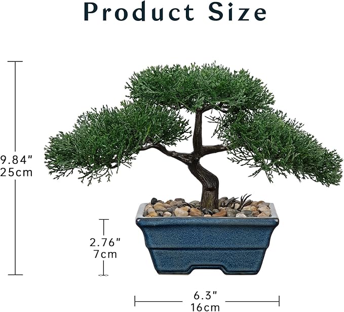 Artificial Bonsai Tree Juniper Faux Plants Indoor Fake Plants Decor with Blue Ceramic Pots for Home Table Office Desk Bathroom Shelf Bedroom Living Room Farmhouse Decorations-Pine-VerdiqueGarden