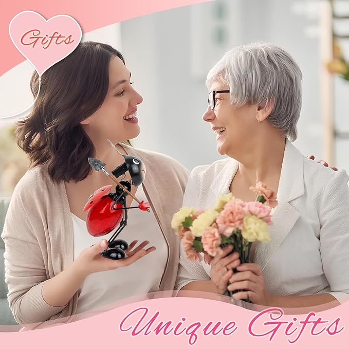 Solar Garden Statue Ladybug Decor,Outdoor Decorative Tabletop Lanterns,Outdoor Ladybug Figurines Decorations for Patio Yard Lawn Ornaments,Birthday Gifts for Mom Women Grandma-VerdiqueGarden