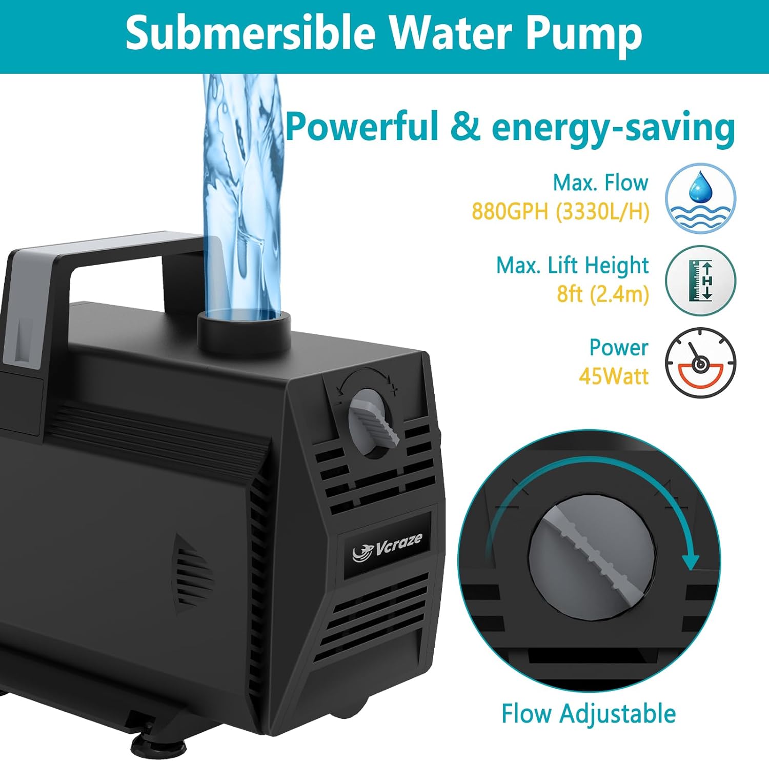 All-in-1 Pond Waterfall Kit with LED Lights, 12 inch Stainless Steel Spillway with 880GPH Water Pump, Outdoor Waterfall Fountain for Water Feature, Garden, Backyard, Pool-VerdiqueGarden