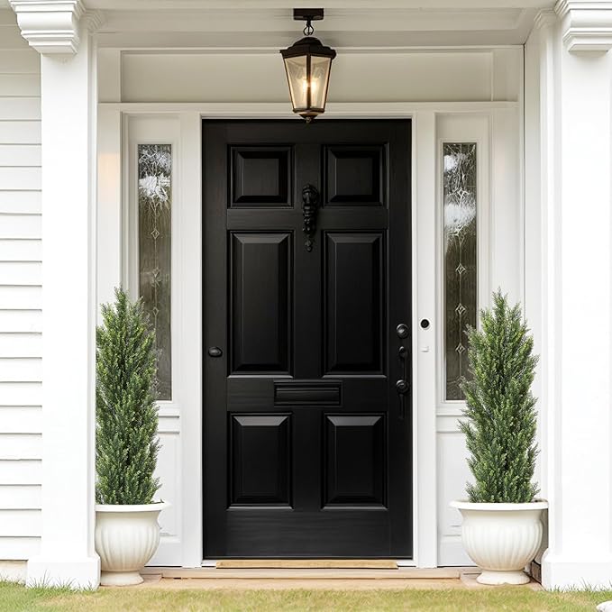 THE BLOOM TIMES 5ft Topiary Trees Artificial Outdoor – UV Resistant Faux Cedar Pine Cypress Bushes and Shrubs, Fake Potted Plants for Front Porch Outside Planter Patio Decor, Set of 2 (5 Foot)-VerdiqueGarden