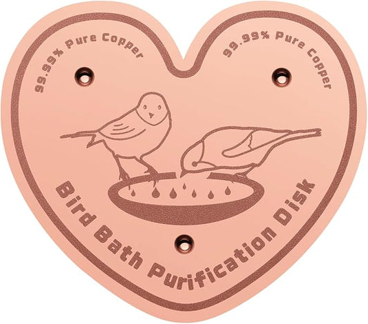 1-Pack 99.99% Pure Copper Bird Bath Purification Disk,Copper Disc with Stable Triple-Point Support,Fits All Outdoor Bird Baths(Heart-Shaped)-VerdiqueGarden