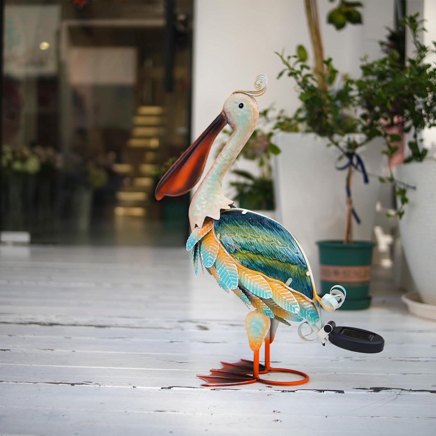 HONGLAND Solar Metal Pelican Statues Garden Sculpture & Statues, Glass Outdoor Pelican Yard Art Coastal Ocean Bird Decor Lawn Ornament for Backyard Porch Patio Decor（19 Inch）-VerdiqueGarden