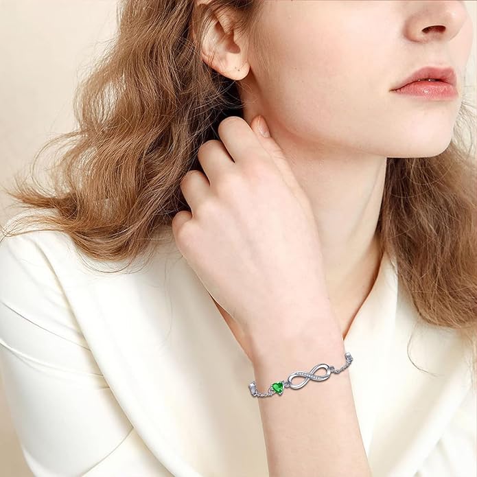 Bracelets for Women Sterling Silver Infinity Heart Bracelet Charms Bracelet Trendy Dainty Gift for Ladies Womens Wife Bride Sister Friend Anniversary Birthday Mothers Day Valentines Gifts for Her