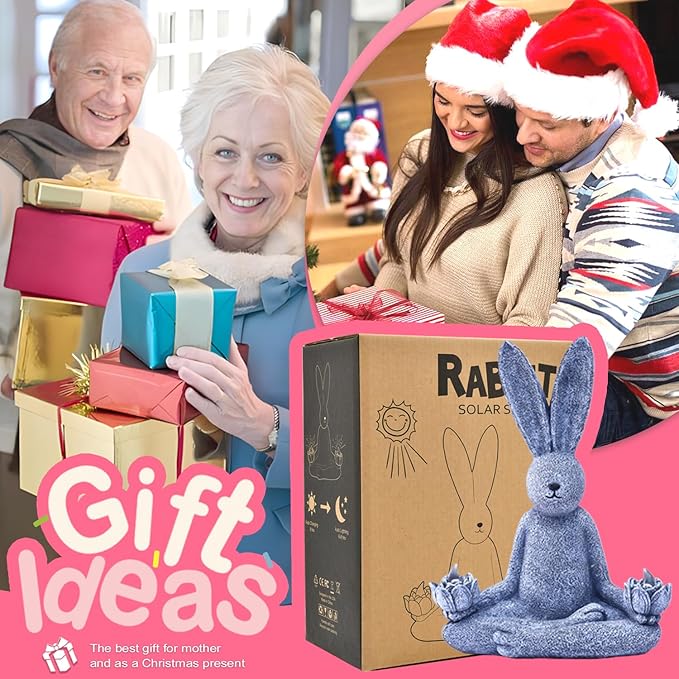 Goodeco Zen Rabbit Statue with Solar Lotus - Garden Yoga Bunny with LED Solar Lotus Lights, Sitting Meditating Buddha Rabbit Serene Resin Figurine for Patio Yard Lawn Ornaments, Home or Outside-VerdiqueGarden