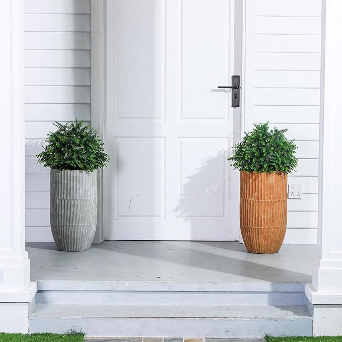 Yunlly 10 Pcs 18 Inch Artificial Boxwood Ball Topiary Tree Fake Outdoor Plants Bush, UV Resistance Faux Shrubs with Spike Realistic Greenery Potted for Indoor Garden Yard Porch Patio Decor (Green)-VerdiqueGarden