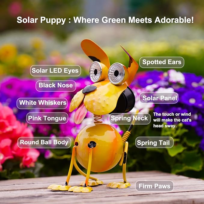 Dog Solar Lights Outdoor,Yard Art Metal Dog Statues,Outdoor Funny Dog Statue for Garden Decor Yard Lawn Ornaments-VerdiqueGarden