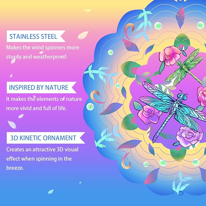 Dragonfly Wind Spinners Metal Dragonfly Gifts for Women Mom Grandma,12inch Hanging Wind Spinner for Outdoor&Indoor Decor Wind Kinetic Ornament for Yard Garden Decoration-VerdiqueGarden