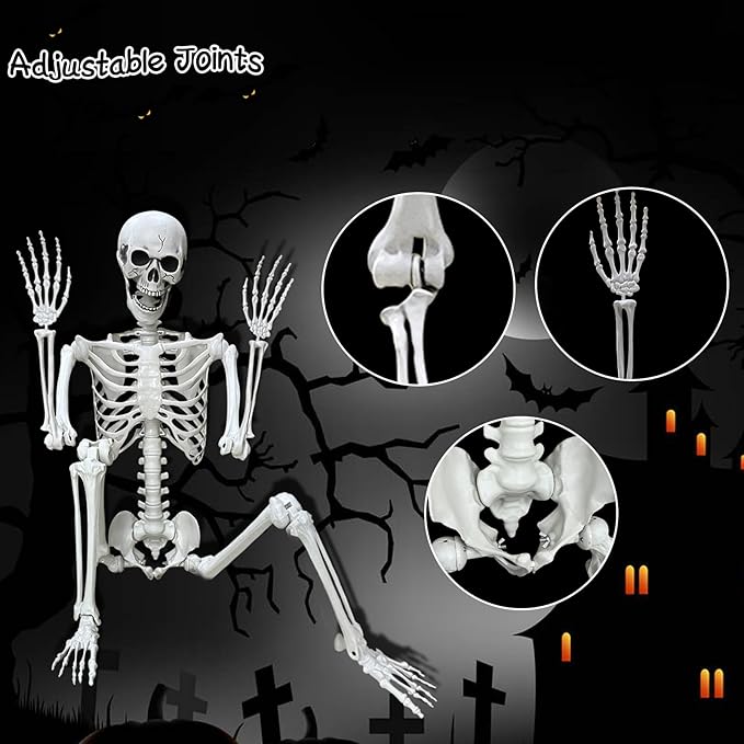 Lodou 5.4Ft Posable Life Size Human Adult Skeletons Plastic Human Bones with Movable Joints for Halloween Decoration-VerdiqueGarden