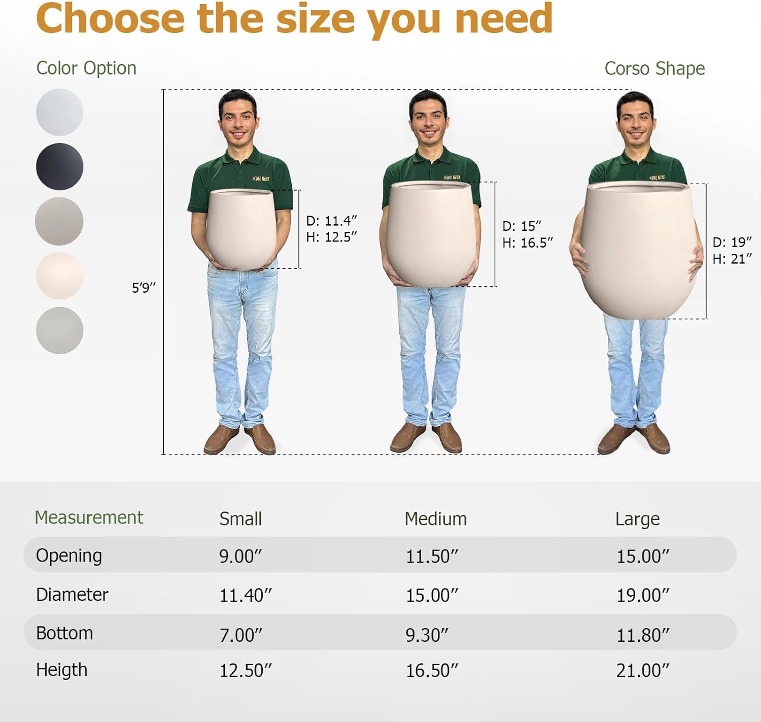 16.5" H x 15" D Corso Fiberstone Round Tapered Planter with Drainage Hole, Smooth Finishes, Weather Resistant for Indoor and Outdoor Use (Kilim Beige, 11.5" Pot Opening)-VerdiqueGarden