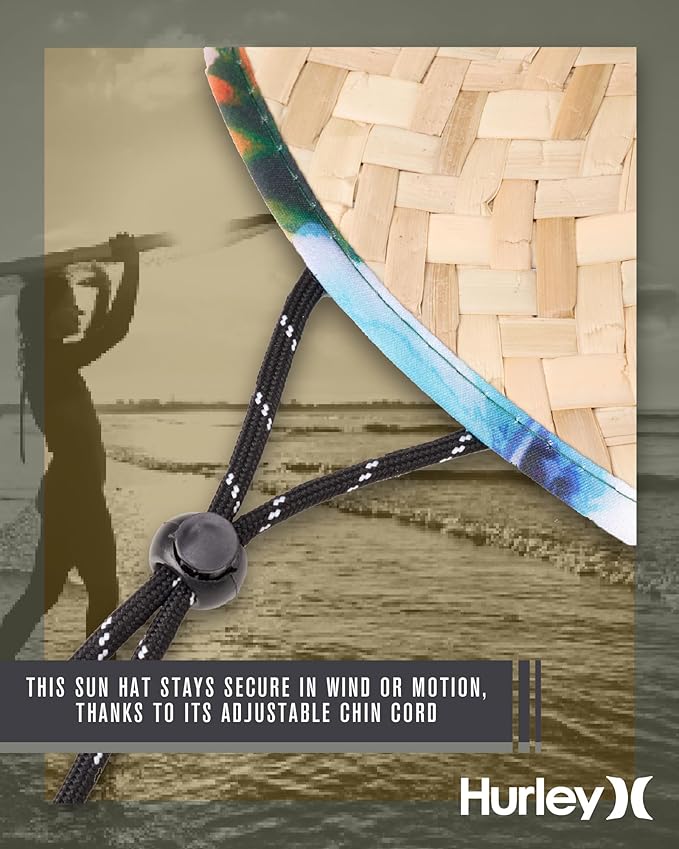 Hurley Men's Straw Hat - Wide Brim Channel Island Lifeguard Hat - Stylish Sun Hats for Men with Chin Strap-VerdiqueGarden