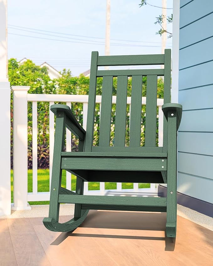 SERWALL Outdoor Rocking Chair Set of 2, HDPE Rocking Chairs for Adult, All Weather Porch Rockers for Lawn Garden, Green-VerdiqueGarden