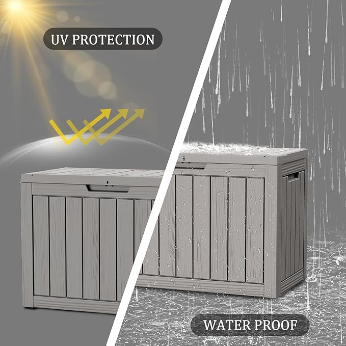 50 Gallon Lockable Resin Deck Box, Waterproof & UV-Resistant Outdoor Storage Box for Outdoor Cushion Storage, Garden Tools & Pool Accessories Storage, Gray-VerdiqueGarden
