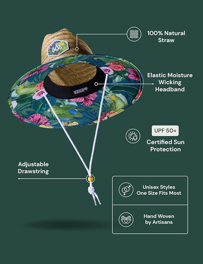 Straw Hat for Men & Women | Lifeguard Hat, Beach Hat & Sun Hat | UPF 50+ Wide Brim for Sun Protection | One Size | Hemlock-VerdiqueGarden