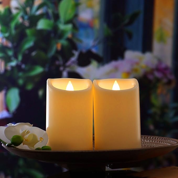 CANDLE CHOICE Waterproof Outdoor Battery Operated Flameless Candles with Timer Flickering Plastic Resin Electric LED Pillar Lights for Lantern Patio Garden Wedding Party Decorations 3x4 Inches 2 Pack-VerdiqueGarden