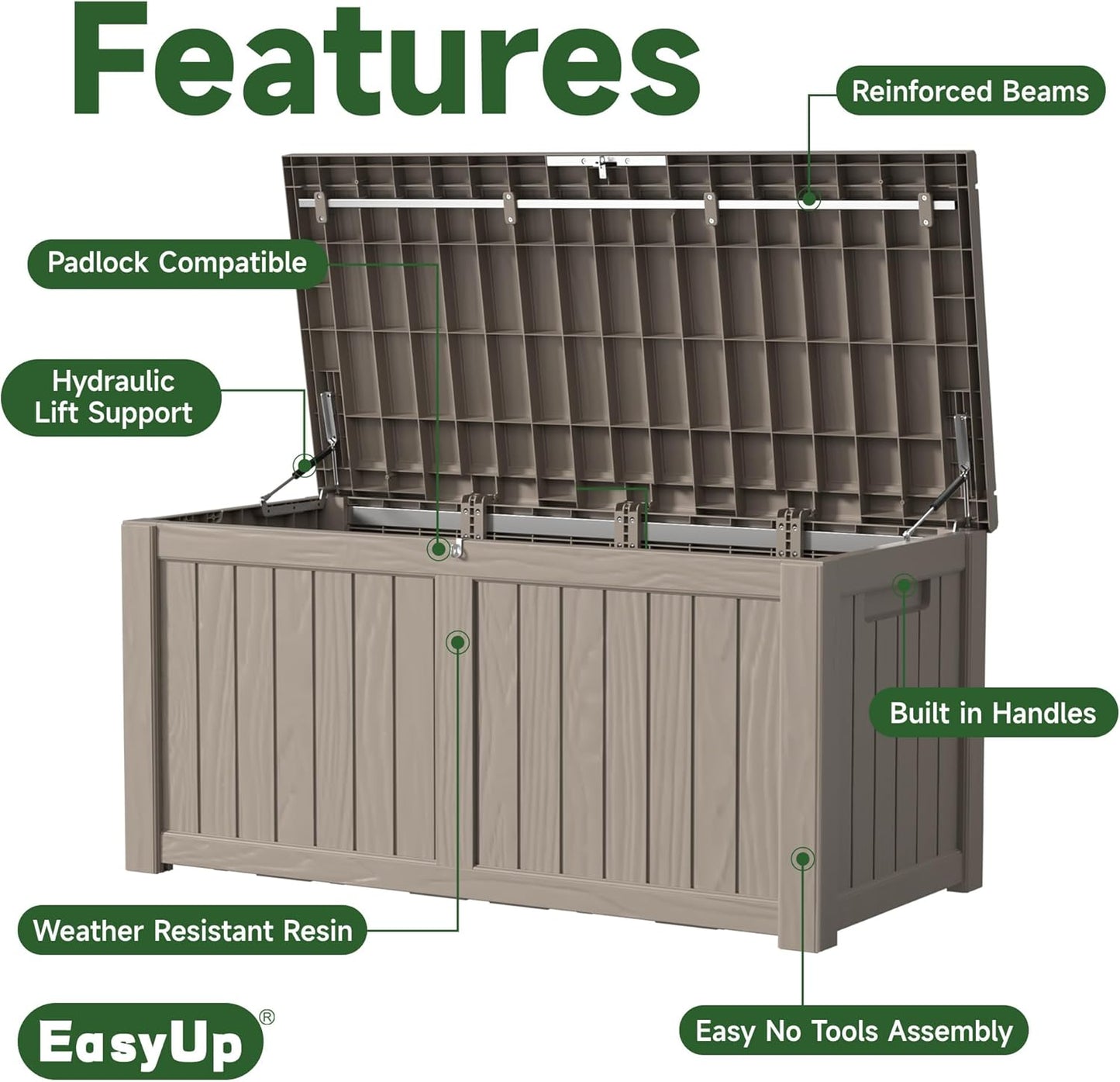 120 Gallon Outdoor Storage Box Waterproof, UV Resistant Resin Deck Box with Hydraulic Rod, Reinforced Stability for Patio, Garden, and Pool, Striped Gray-VerdiqueGarden