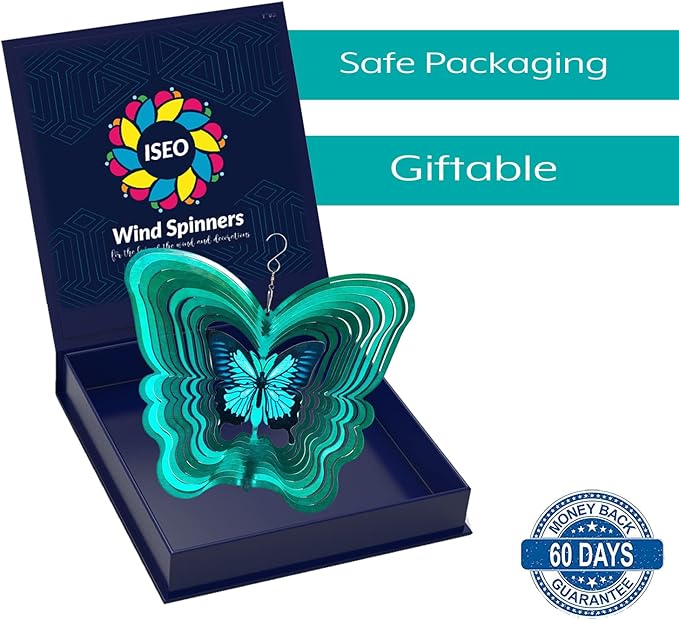 Butterfly Wind Spinners for Yard and Garden, Metal Butterfly Ornaments for Garden Décor, Outdoor Wind Spinner, Butterfly Gifts, Outdoor Garden Decoration, 12 inch Butterfly Wall Décor by ISEO-VerdiqueGarden