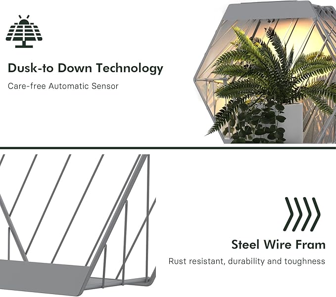 Grand patio Outdoor Leiden LED Solar Hexagon Wall Sconce Planter, with Dusk to Dawn Sensor Decor Wall Lighting for Garage Doorway Patio Yard, Cement Grey (L-Linear)-VerdiqueGarden