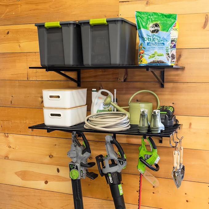 StoreYourBoard 2-Pack Heavy Duty Wall Shelves – Wall-Mounted Garage Storage Shelving and Organization for Sheds, Closets, or Utility Rooms – Holds 200 lbs, 2ft x 4ft, Black-VerdiqueGarden