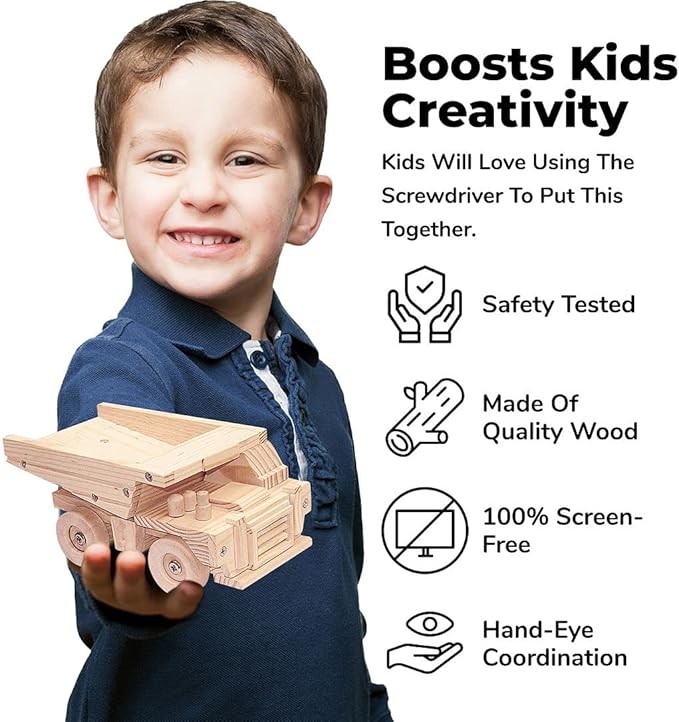 Kraftic Woodworking Building Kit for Kids and Adults, with 3 Educational DIY Carpentry Construction Wood Model Kit Toy Projects for Boys and Girls - Tow Truck, Birdhouse and Dump Truck-VerdiqueGarden