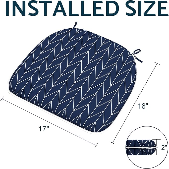 Indoor/Outdoor Chair Cushions 16x17 Inch, Patio Chair Cushions with Ties, All Weather Seat Cushions for Patio Furniture Home Garden Chair Use, Set of 4, Herringbone Navy-VerdiqueGarden