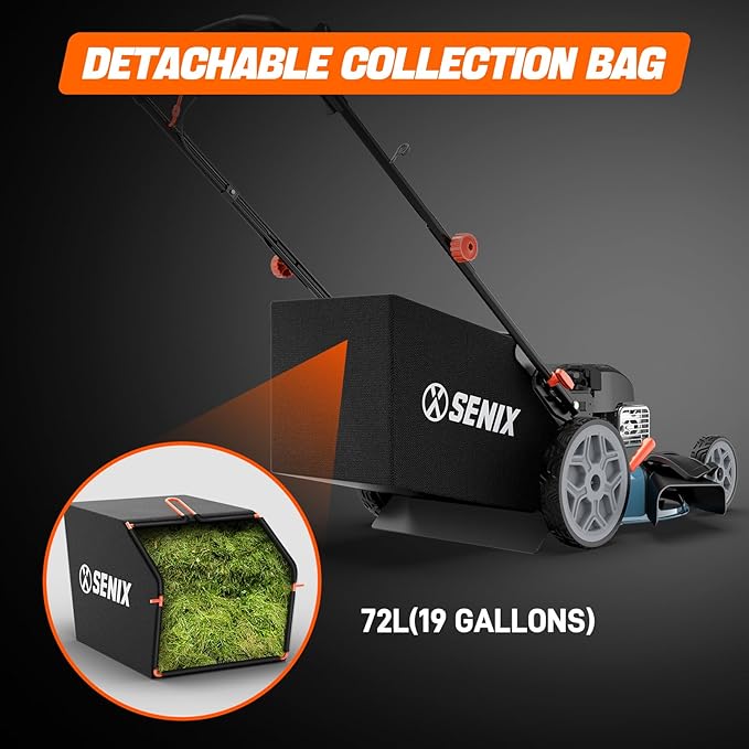 SENIX LSSG-H2 22-Inch Self Propelled Gas Lawn Mower with 163 cc 4-Cycle Engine, 3-in-1 Rear Wheel Drive Variable Speed Lawnmower, 6-Position Height Adjustment-VerdiqueGarden