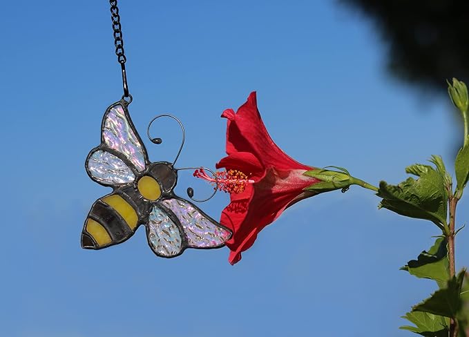 Bumble Bee Ornament Stained Glass Window Hanging Suncatcher Home Decor, Birthday Gifts for Mom Grandma Aunt Sister Bee Lover, Mother's Day Bee Decoration-VerdiqueGarden