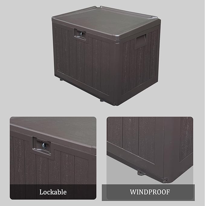 33 Gallon Pro Waterproof Outdoor Storage Bin Resin Deck Box for Patio, Poolside, and Garden, Lockable & UV-Resistant, Ideal for Small Spaces, Brown-VerdiqueGarden