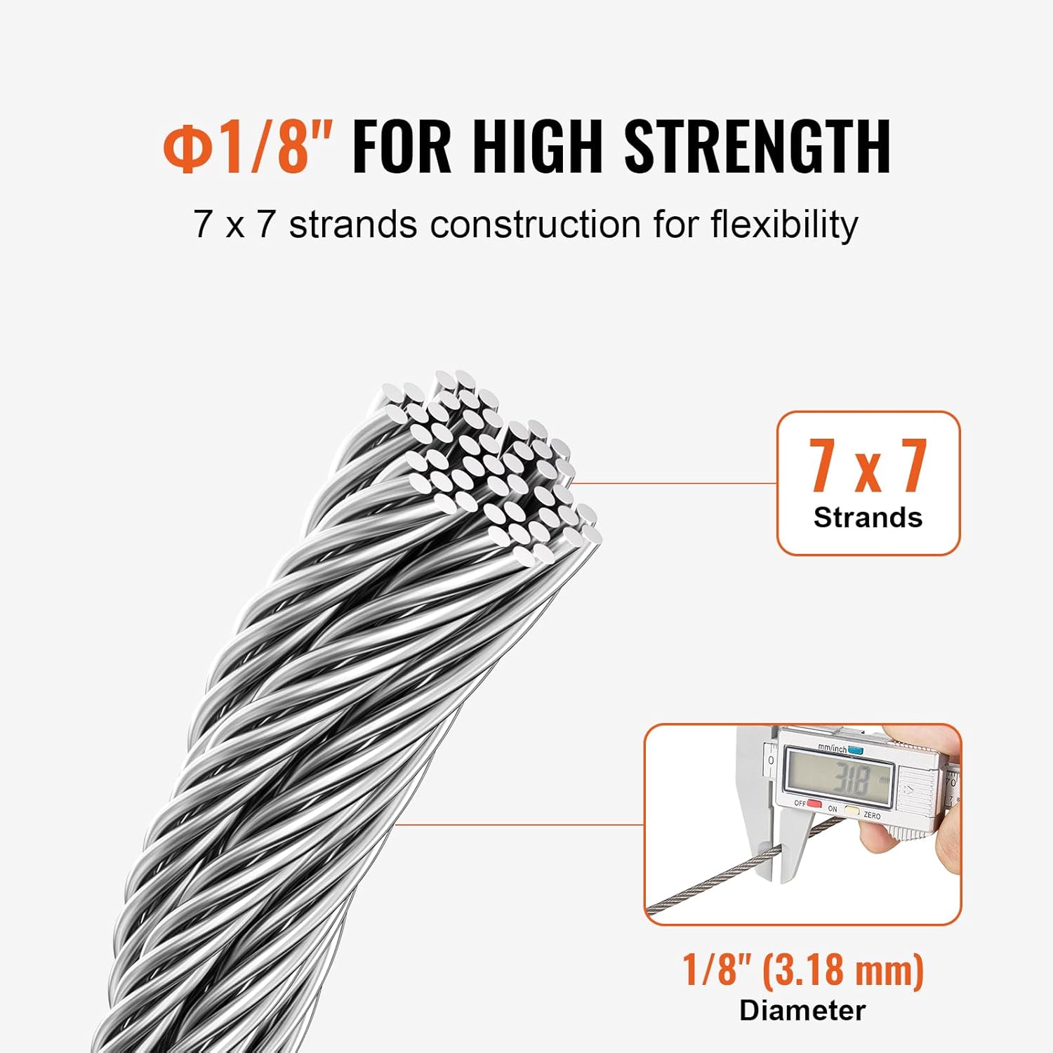 VEVOR 1/8 Stainless Steel Cable Railing Kit, 600 FT 316 Marine Aircraft Cable With Cutter and Gloves, 1600 lbs Breaking Strength, 7x7 Strands for Handrail Stair Decking Fence Outdoors-VerdiqueGarden