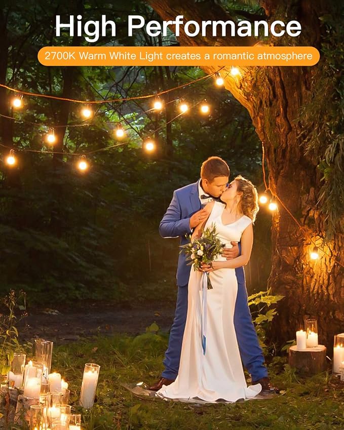 GLUROO 60FT LED Outdoor Patio Lights Waterproof with 30+2 Vintage Bulbs Shatterproof Energy Saving,2700K Hanging Edison String Lights Outside for Backyard,Bistro,Camping,Gazebo-VerdiqueGarden