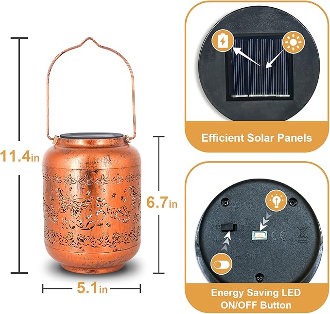2Pack Butterfly Solar Lanterns Outdoor Hanging Waterproof Lanterns for Garden Decor Christmas Gifts for Women Mom Grandma Metal Solar Lights Decoration Outside for Yard, Patio,Pathway Landscape-VerdiqueGarden