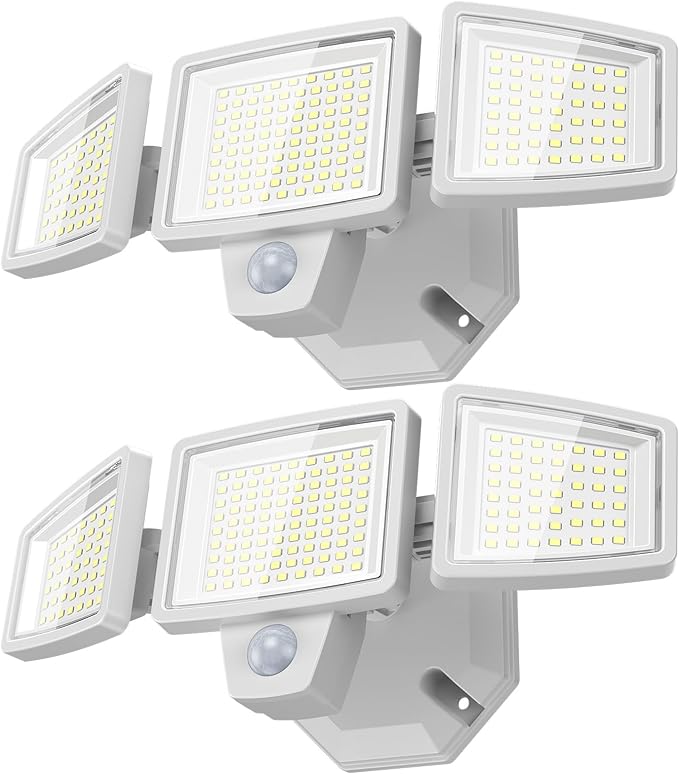 65W LED Flood Light Outdoor, 6500LM, Waterproof, 6500K Motion Sensor Flood Lights Outdoor with Adjustable 3 Head Detected Floodlight for Outside Entryway Garage, Yard, Porch, White, 2 Pack-VerdiqueGarden