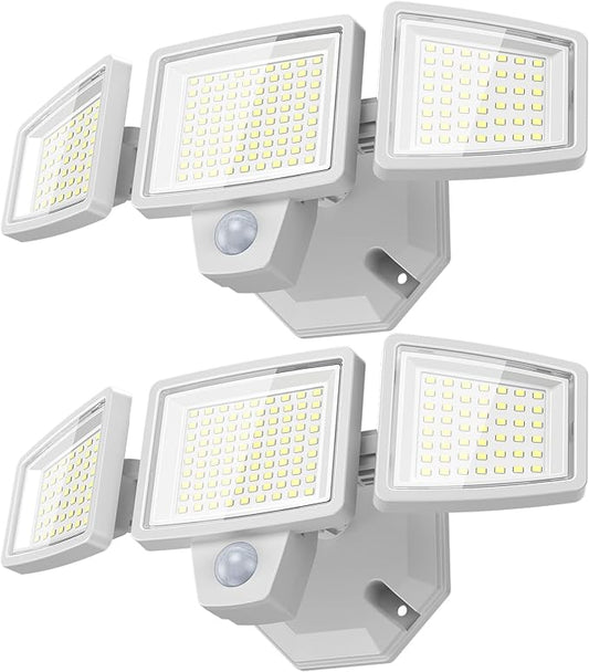 65W LED Flood Light Outdoor, 6500LM, Waterproof, 6500K Motion Sensor Flood Lights Outdoor with Adjustable 3 Head Detected Floodlight for Outside Entryway Garage, Yard, Porch, White, 2 Pack-VerdiqueGarden
