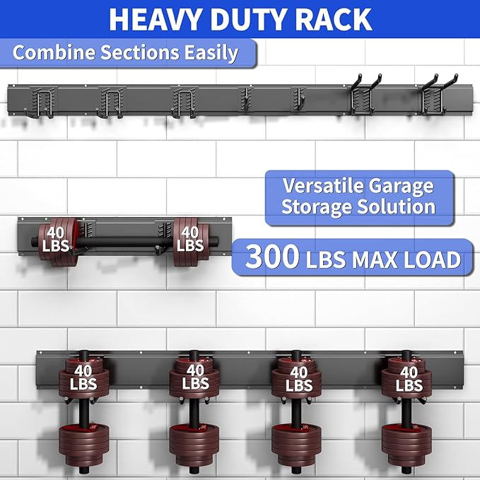 Garage Organization Tool Organizer Wall Mount, 48inch Heavy Duty Garden Tool organizer Storage System, Easy Install With 7 Adjustable Hooks, For Garage, Basement, Shed, Workshop(Black)-VerdiqueGarden