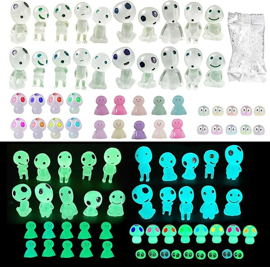 BEZALEL Glow in the Dark Tree Spirits, 49 Pcs Luminous Elves Tree Ghosts Figurines Kit, Mini Glow Fairy Garden Accessories Outdoor with Mini Mushrooms for Garden Bonsai Succulent Terrarium Decorations-VerdiqueGarden
