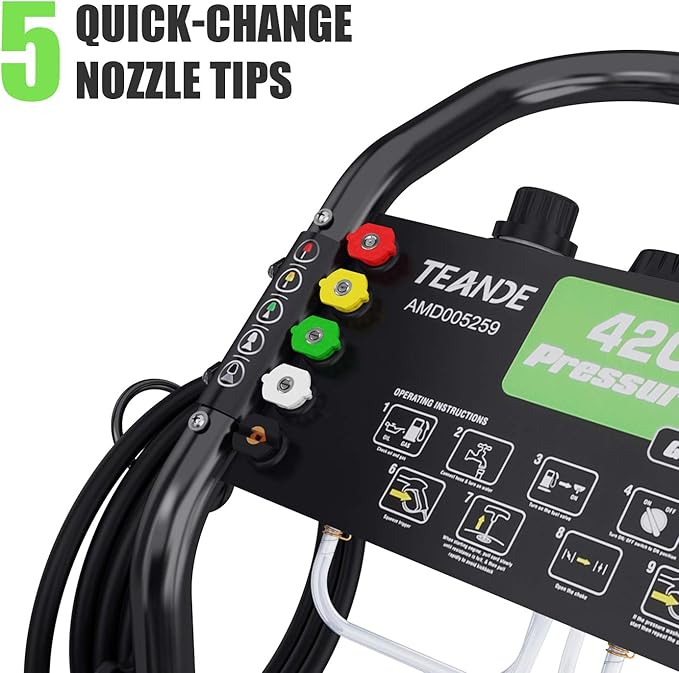 Gas Pressure Washer, 4200 PSI and 4.0 Max GPM Commercial Gas Power Washer, Spray Gun and Wand, 5 Nozzle Set, for Cars/Fences/Driveways/Homes/Patios/Furniture-VerdiqueGarden